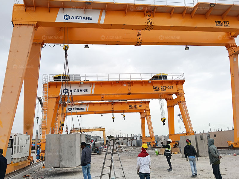 double girder gantry crane at a precast yard